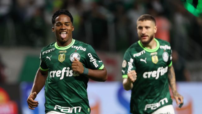 Endrick celebra un gol con Palmeiras. Imagen: Palmeiras.