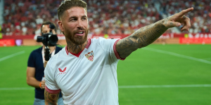 Sergio Ramos en su presentación con el Sevilla