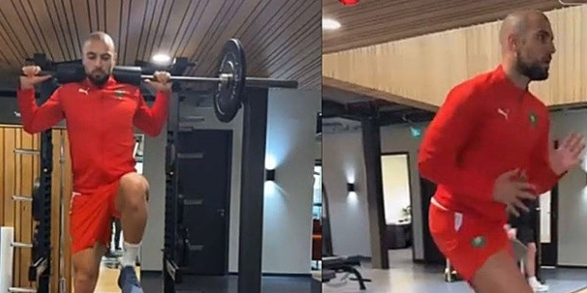 Amrabat entrenándose en el gimnasio